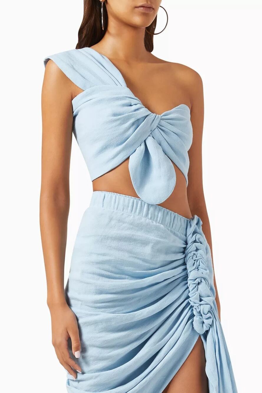 Just Bee Queen Sol Cropped Top Linen One Shoulder Beachy Summer Resortwear XL